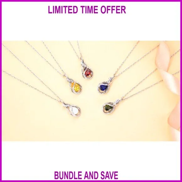 Sterling Silver Birthstone Necklace, Ribbon Pendant, Gift for Women